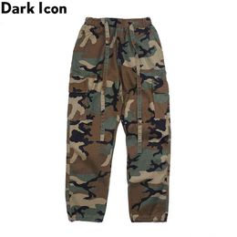 Pantalons de camouflage de poches latérales pour hommes Pantalons pour hommes à taille élastique avec cordon de serrage 210603
