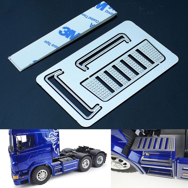 Falda lateral Placas decorativas de metal Pedal Pedal Skid Plate para 1/14 Tamiya RC Camión volquete Scania R620 R470 R730 Accesorios para automóviles