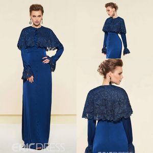 Côté fendu mère des robes de mariée col bijou à manches longues appliques robe de bal en satin longueur de plancher robes de mères