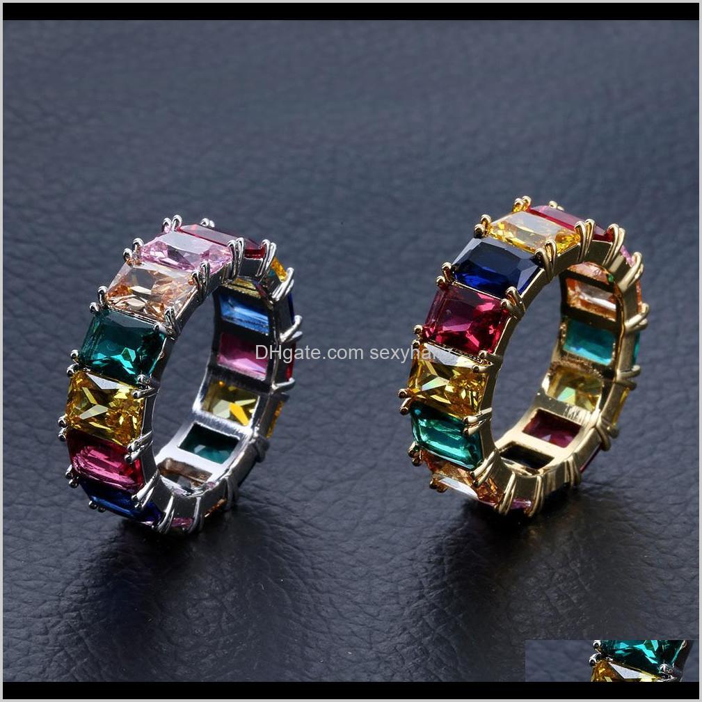 Side Stones European And American Hiphop Men With Tiny Rings Colorful Square Zircon Hip Hop Wxhiu Znomr