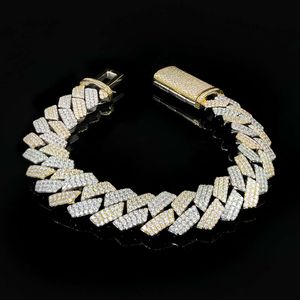 Sier/14k goud 6 mm/12 mm/13 mm VVS D kleur Handset Iced Moissanite Prong Hip Hop Cuban Link Chain Aangepaste armband