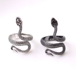 Anillos de racimo Punk gótico de acero inoxidable Vintage negro Sier, anillo ajustable abierto con serpiente Cobra, regalo de joyería de moda para hombres