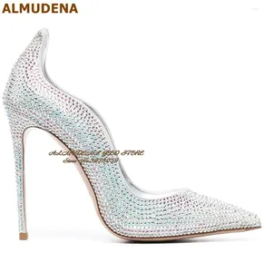 Sier jurk 34 Almudena schoenen Multi-colour glitter kristal bruiloft 12 cm 10 cm 8cm stiletto hakken Shell-vormige puntige teen strass pompen 92141