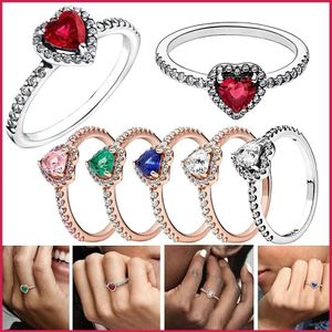 Anillo de corazón rojo elevado de Sier para mujer, diseño Original, anillos de circón brillantes, regalo de joyería para Festival
