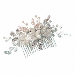 Sier fr Handmade Pearl Hair Peigt Wedding Crystal Bride Hair Peigt Heatwear Hair Acles pour les femmes H087 #