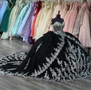 Sier Gothic Black Princess Quinceanera -jurken Sparkly Applique Tassel Corset Vestidos Para 15 Anos Prom Sweet 16