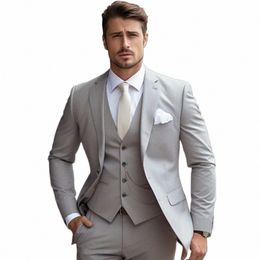 sier grijs herenkostuums nieuw ontwerp kostuum homme enkele rij knopen notch revers elegant 3-delig jasje broek vest slim fit terno r2U7#