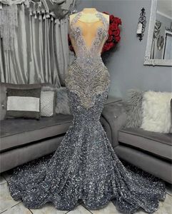 Robe de bal longue halter sier pour filles noires en cristal diamant d'anniversaire robes de soirée paillettes brillantes