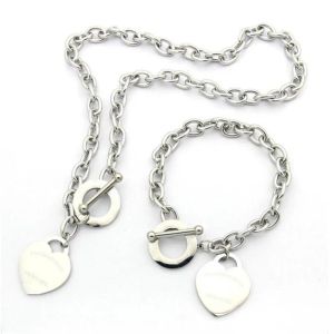 Sier liefde ketting armband sieraden sets dames verjaardag cadeau ontwerper big hart sieraden bruiloft statement hanger armbanden kettingen