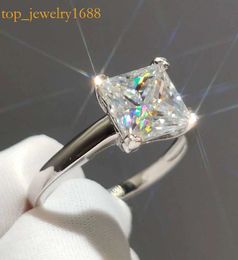 Sier Original Princes 2 Test de diamant passé Sparkling D Moisanite Ring Excellent Square Square Gemstone Rings