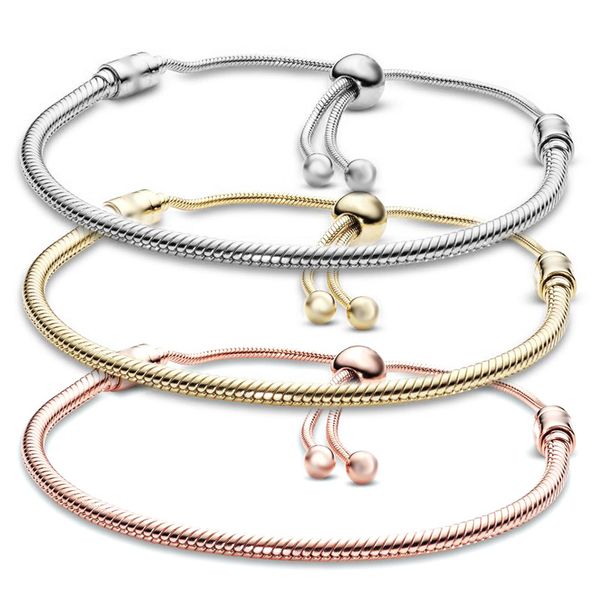 Pulseras con dijes chapados en Sier, cadena de 3MM, ajuste ajustable, brazalete de oro rosa, pulsera para mujer, regalo de cumpleaños para fiesta de Navidad BR020