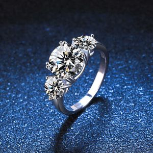 Sier S925 Sterling Ring Damesring verguld met Sansheng Stone Luxury 3 Moissanite Ring Straight