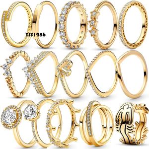 Sier Women Fit Ring Original Heart Crown Fashion Rings Gold Gepated Zirkon Sparkling Princess Bone