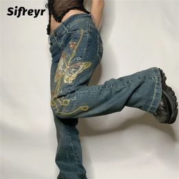 Sifreyr Baggy Jean Autumn Low Taille Denim Flare Pants Harajuku Streetwear Vintage Y2K Fairy Grunge Jeans 220701