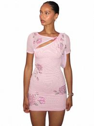 Sifreyr Tie Up Cut Out Mini Dr Femmes Fi Summer Frs Diamd manches courtes Bodyc Dres Sexy Party Club Robes O9Ke #