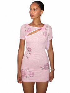 Sifreyr Tie Up Cut Out Mini Dr Femmes Fi Summer Frs Diamd manches courtes Bodyc Dres Sexy Party Club Robes W8Jf #