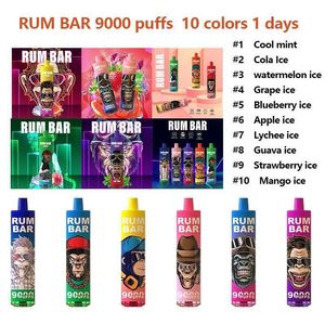 sigarette elettroniche Originele 100% Rum Bar 9000 trekjes 600mah 18ml 10 smaken Voorgevuld apparaat randm tornado Vape desechablevape sigarette elettroniche poco