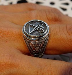 Sigil de Lucifer 316L chevalière en acier inoxydable sceau de Satan Biker anneaux gothique occulte unisexe bijoux 6668942
