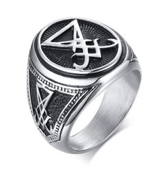Anillos satánicos Sigil Of Lucifer para hombres, sello con símbolo de acero inoxidable, anillo de Satán, joyería lateral de demonio, Cluster8356901