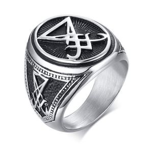 Sigil van Lucifer satanische ringen voor mannen roestvrijstalen symbool zegel Satan Ring Demon Side Sieraden Cluster246H