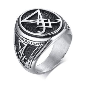 Sigil van Lucifer satanische ringen voor mannen roestvrijstalen symbool zegel Satan Ring Demon Side Jewelry Cluster220D