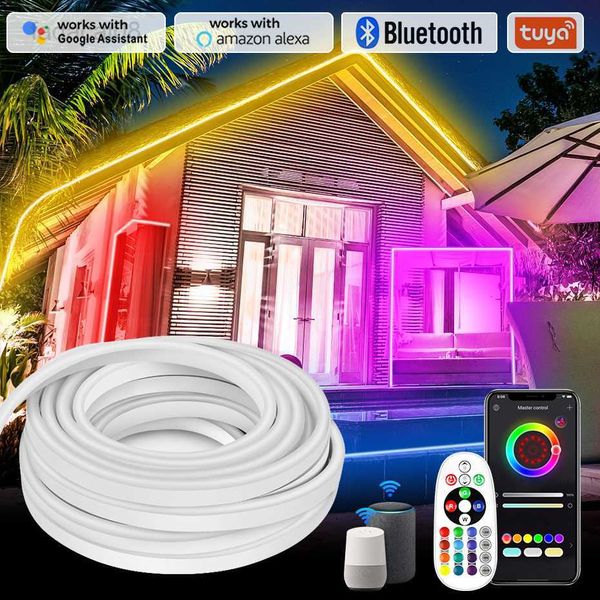 Sign 1-100m LED Strip 220V RGB Neon Rope Light Étanche IP67 À Distance BluetoothTuya WiFi Smart Flexible Tape Voice Control HKD230706