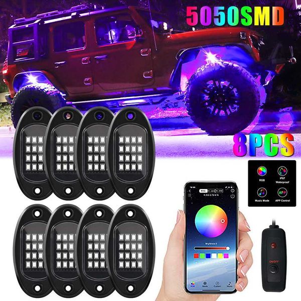 Letrero 4/6/8 en 1 RGB LED Rock Bluetooth-Compatible con Control de aplicación sincronización de música luz del chasis del coche Undergolw luces de neón impermeables HKD230706