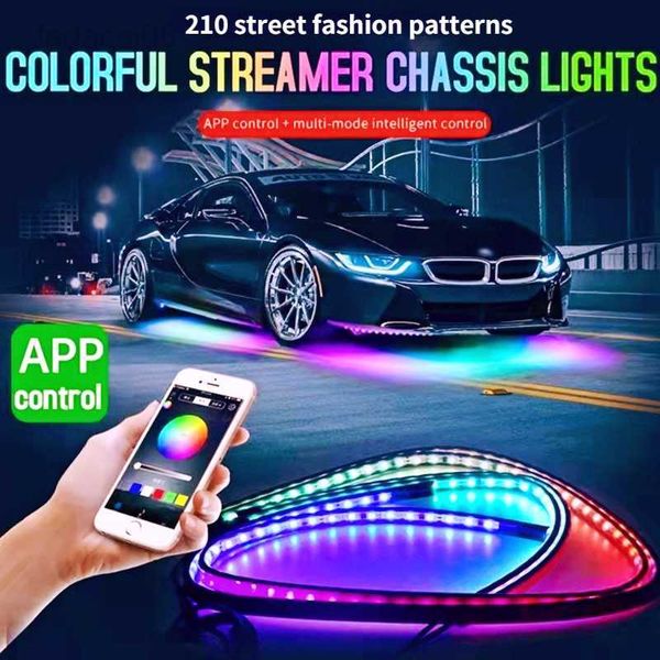 Letrero de coche Flexible Underglow Strip Light LED Underbody APP Control RGB Luces de neón Dream Color Auto Decorativo Ambiente Ambiente Lámpara HKD230706