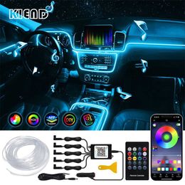 Letrero LED Interior del coche Luces ambientales RGB Kit de iluminación de fibra óptica con aplicación Control de música Neón Auto Atmósfera Lámparas decorativas Tiras HKD230706