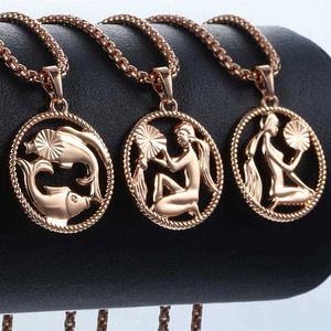 Sign Zodiac 12 Constellatie Hanghangende ketting voor vrouwen Men 585 Rose Gold Dames ketting ketting cadeau fashion sieraden gpm21298v