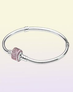 Signature Clasp Bracelet Fancy Pink Cz Authentiek 925 Sterling Silver Fits European Style Jewelry Charms Beads Andy Jewel 590723CZS8338461