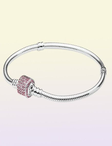 Bracelet à fermoir signature fantaisie rose Cz authentique en argent sterling 925 pour bijoux de style européen breloques perles Andy Jewel 590723CZS3780561