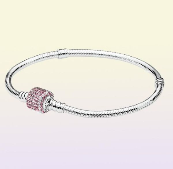 Bracelet à fermoir signature fantaisie rose Cz authentique en argent sterling 925 pour bijoux de style européen breloques perles Andy Jewel 590723CZS9261953