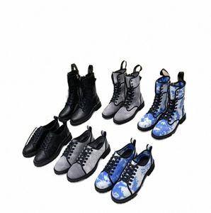 Moto Bottes Designer De Luxe Femmes Rise Toile Fond Épais Chaussures Fermeture Éclair Noir Bleu Marron Botte Casual Chaussure Taille 35-40