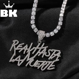 Signature Real Hasta La Muerte Collier Pendentif Deux Rangées Lettres Hip Hop Glacé 5A CZ Capital Initial Anuel AAs Style Iconique 240313