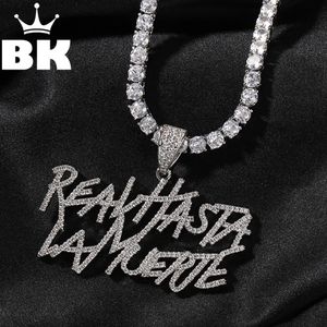 Handtekening Real Hasta La Muerte hanger ketting twee rij letters Hip Hop Iced Out 5A CZ Capital Initial Anuel AAs iconische stijl240312