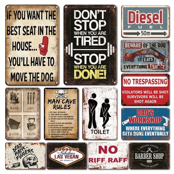 Signs Barber Shop Tin Sign Antique Toilette Buanderie Affiche Plaque en métal Vintage Porte Décor Rétro Maison Man Cave Signe Décoratif Taille 30X20CM w02