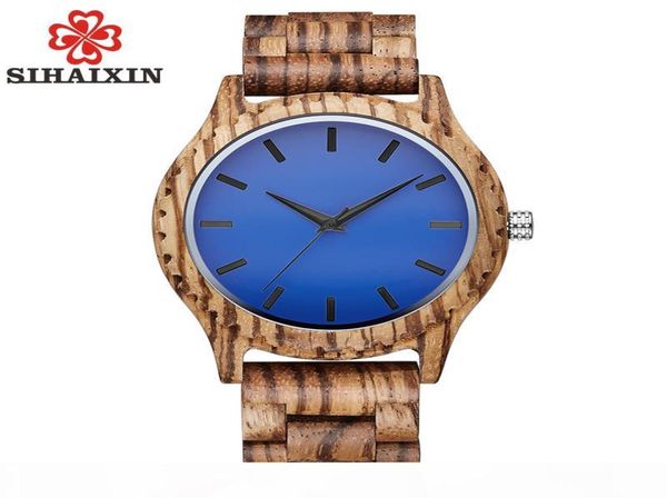 Sihaixin WOODEN Watch Male Gift Top Face Blue Face Zebra Bamboo Wood Watch Mens 2018 New Quartz Clock avec 6328984