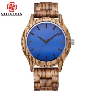 Sihaixin Houten horloge Mannelijke Gift Top Blue Gezicht Zebra Bamboe Wood Watch Mens 2018 Nieuwe Quartz Klok met gratis verzending