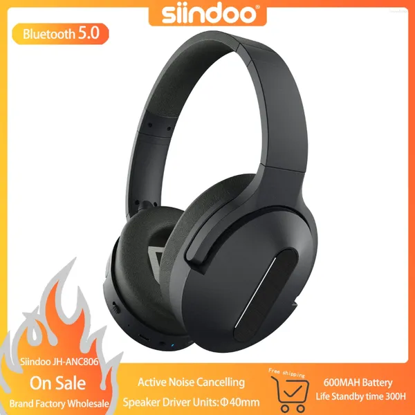 Siindoo ANC806 auriculares inalámbricos sobre la oreja Control activo de ruido auriculares Bluetooth HIFI Supergraves con micrófono 600MAH batería 40mm