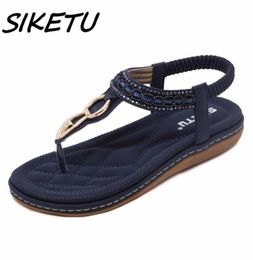 Siketu dames bohemia platte sandalen schoenen vrouw snaar kraal flip flop metaal decoratie strand sandalen casual schoenen maat 3545 y2004054170118