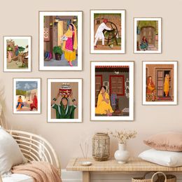 Sikh Women Indian Punjabi Culture Ethnic Wall Art Canvas schilderen Noordse posters en afdrukken Wandfoto's voor woonkamer decor