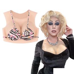 Sile Breast Forms Breastplate Cuello redondo Copa B-G Falso para travestis transgénero Algodón suave Relleno Entrega de gota DHHCD