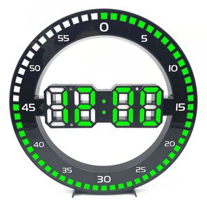 Бесшумные 3D цифровые круглые светящиеся светодиодные настенные часы с календарем и термометром для украшения дома 240106