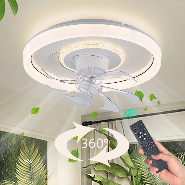 Ventilateur De Plafond LED Silencieux 48cm Rotation 360 ° Grand Volume D'air Télécommande Adapté Pour Cuisine Chambre Salle À Manger Terrasse