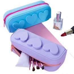Silic Zip Bags Herbruikbare Hart Silic Bag Cosmetische tas Draagbare make-upborstelhoes voor vrouwen C12E #