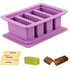 Gel de sílice 4 Rejillas Moldes para hornear pasteles DIY Pastelería Molde para hornear Rectángulo Chocolat Molde para cubitos de hielo con tapa Barra de cocina Utensilios para hornear BH5107 WLY