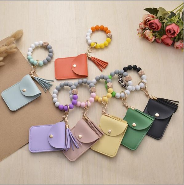 Gel de silice Perle Porte-clés Bracelet Gland Party Favor Cadeaux Perles En Bois Cartes Sacs Porte-clés Bracelets ID Titulaire Bracelet Bracelet B7735