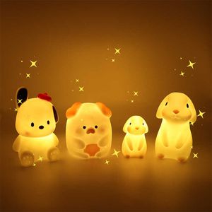 Gel de sílica Luz noturna Decoração do quarto Luzes Botão alimentado por bateria Moonlight Cartoon Animal Lamps Children Gift Lâmpada decorativa HKD230628