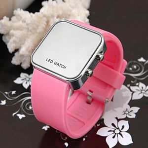 Silica Tape Legering Shell LED Electronic Watch Mirror Watch Silver Square Button LED Groothandel